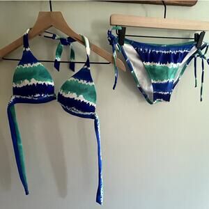 Victoria's Secret Halter Bikini with Side Tie Bottoms Blue Green Size XS…